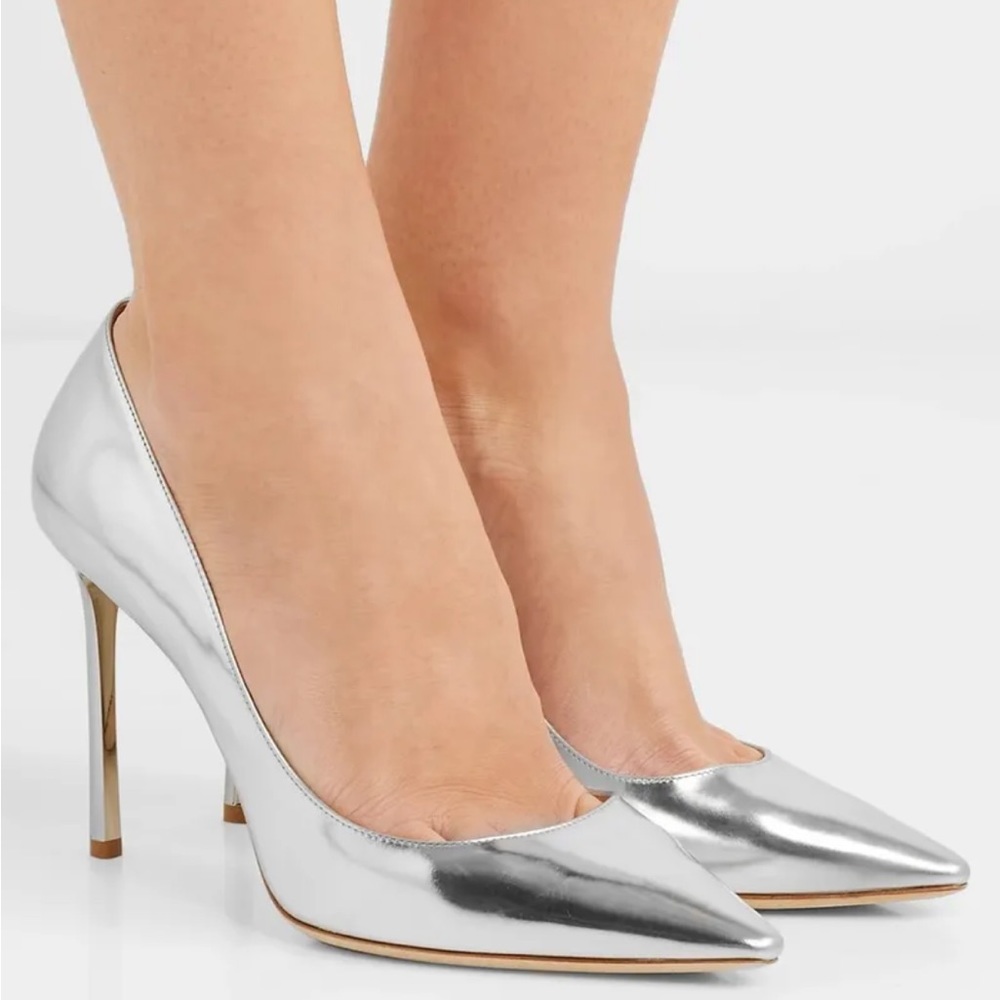 ROUGE metallic silver 8 1/2  sexy STILETTOS